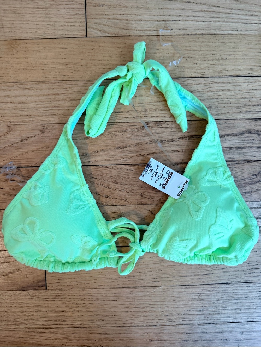 NWT Women’s Small Neon Green Floral Halter Triangle Bikini padded  Top